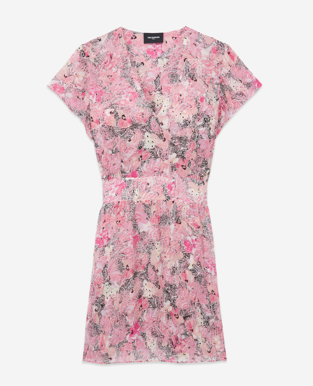 Short Sleeve Rose Print Dress - Women