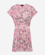 Short Sleeve Rose Print Dress - Women