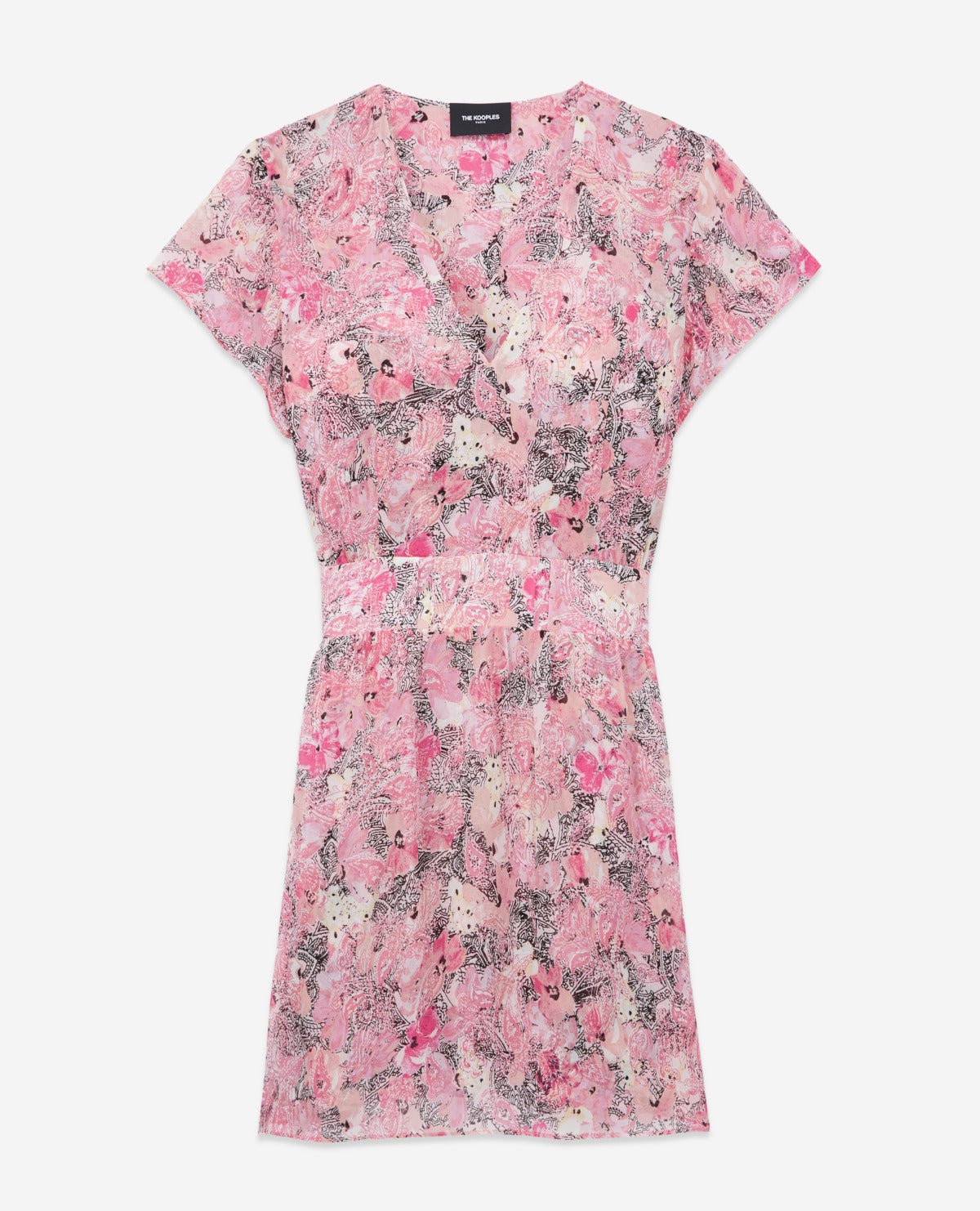 Short Sleeve Rose Print Dress - Women