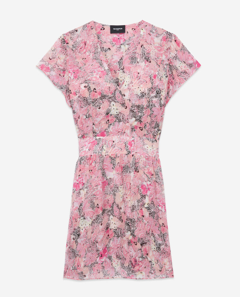 Vestido de manga corta con estampado de rosas - Mujer