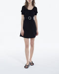 Lightweight Black Short Dress with Puff Sleeves - Women
