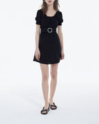 Lightweight Black Short Dress with Puff Sleeves - Women