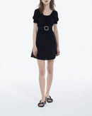 Vestido corto ligero negro con mangas abullonadas - Mujer