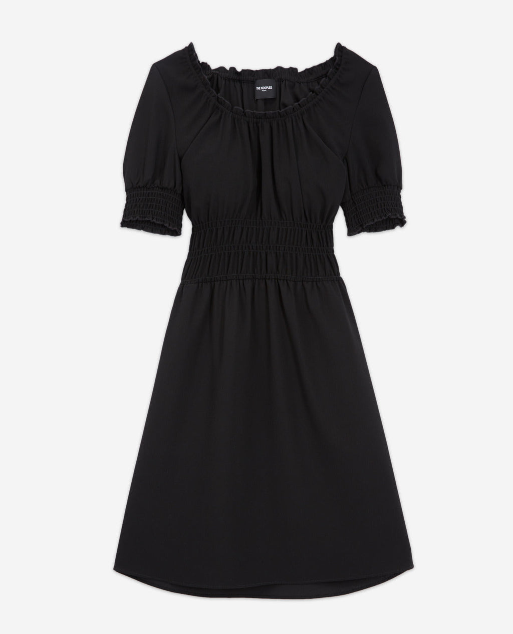 Lightweight Black Short Dress with Puff Sleeves - Women