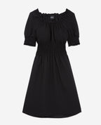 Lightweight Black Short Dress with Puff Sleeves - Women