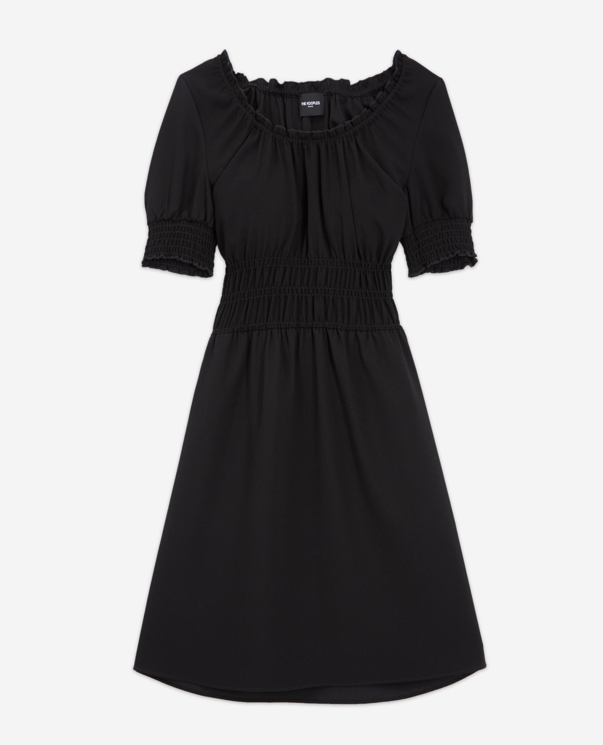 Lightweight Black Short Dress with Puff Sleeves - Women