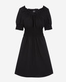 Vestido corto ligero negro con mangas abullonadas - Mujer