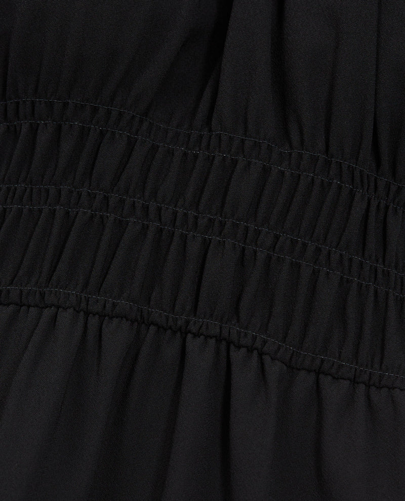 Vestido corto ligero negro con mangas abullonadas - Mujer