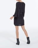 Robe Courte Kimono Ceinturée En Viscose Soie - Noir - Femme