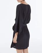 The Kooples - Robe Courte Kimono Ceinturée En Viscose Soie - Noir - Femme
