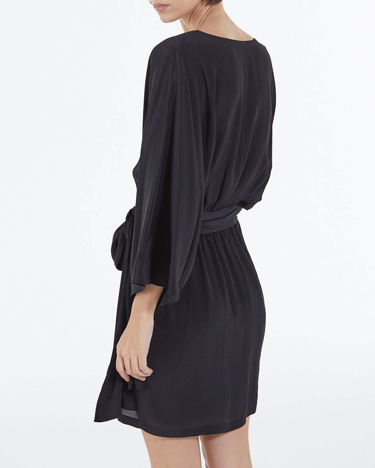 The Kooples - Robe Courte Kimono Ceinturée En Viscose Soie - Noir - Femme