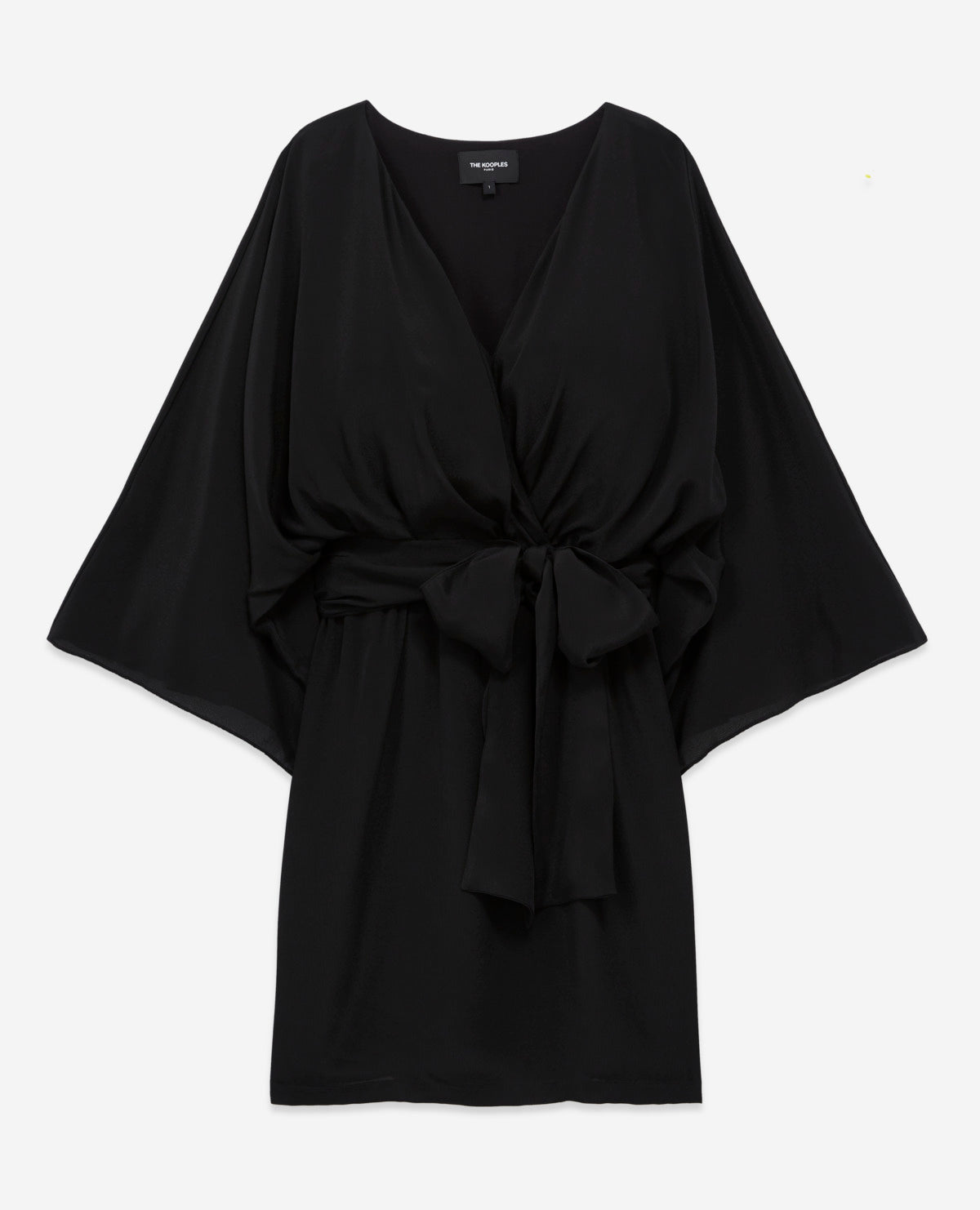 The Kooples - Robe Courte Kimono Ceinturée En Viscose Soie - Noir - Femme