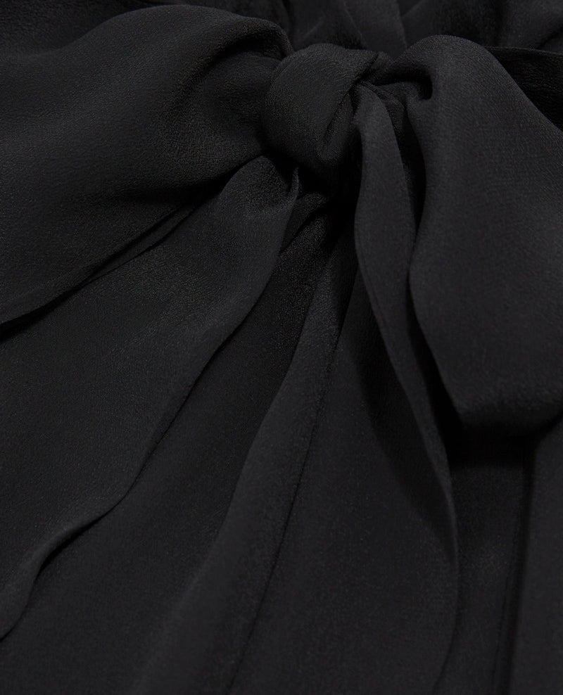 Robe Courte Kimono Ceinturée En Viscose Soie - Noir - Femme