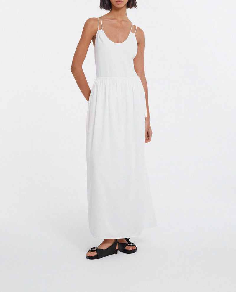 Robe Longue Été Écrue À Fines Bretelles - Femme