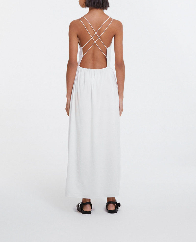 Robe Longue Été Écrue À Fines Bretelles - Femme