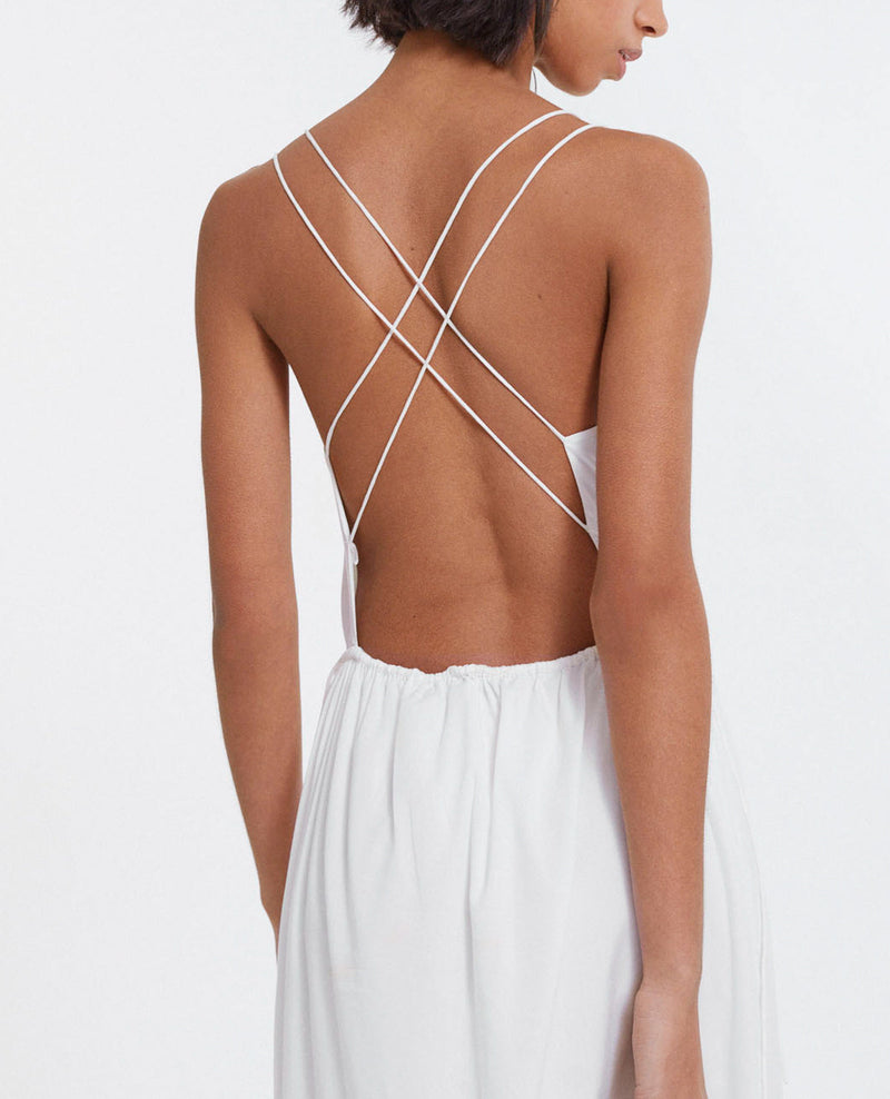 Robe Longue Été Écrue À Fines Bretelles - Femme