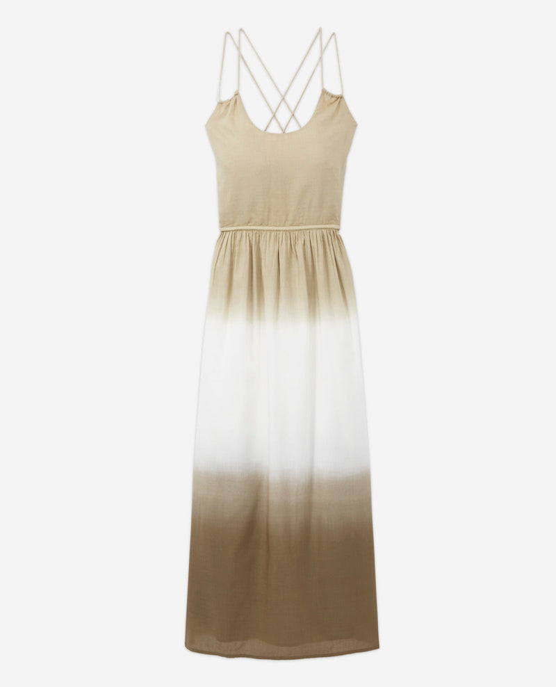 Vestido largo sin espalda sin mangas degradado caqui - Mujer