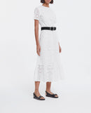 Robe Longue Brodée Coton Blanche Col Rond - Femme