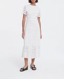 Robe Longue Brodée Coton Blanche Col Rond - Femme