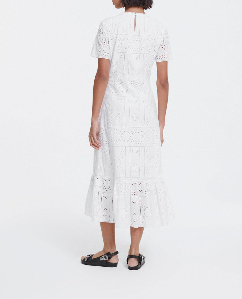 Robe Longue Brodée Coton Blanche Col Rond - Femme