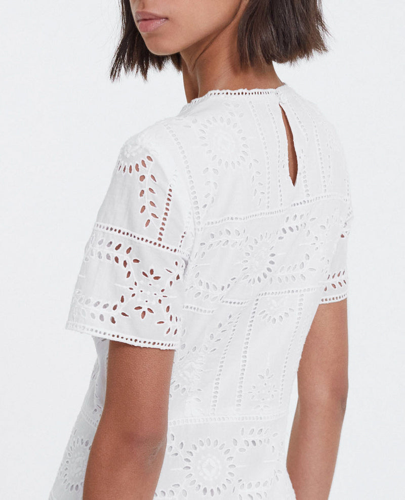 Robe Longue Brodée Coton Blanche Col Rond - Femme