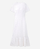 Robe Longue Brodée Coton Blanche Col Rond - Femme