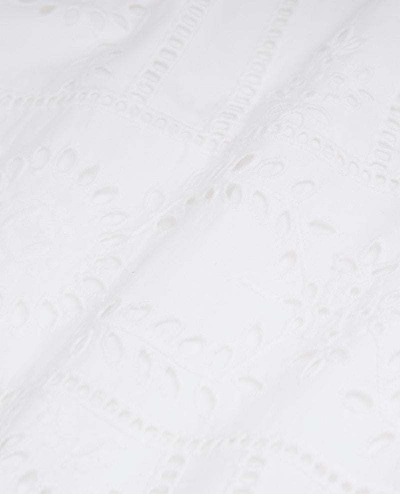 Robe Longue Brodée Coton Blanche Col Rond - Femme