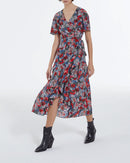 Robe En Soie Rouge À Imprimé Fleuri - Femme