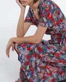 Robe En Soie Rouge À Imprimé Fleuri - Femme
