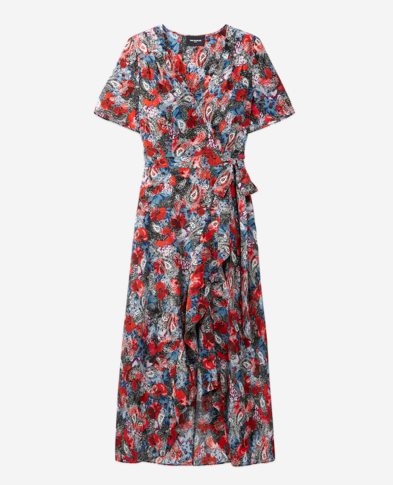 Robe En Soie Rouge À Imprimé Fleuri - Femme
