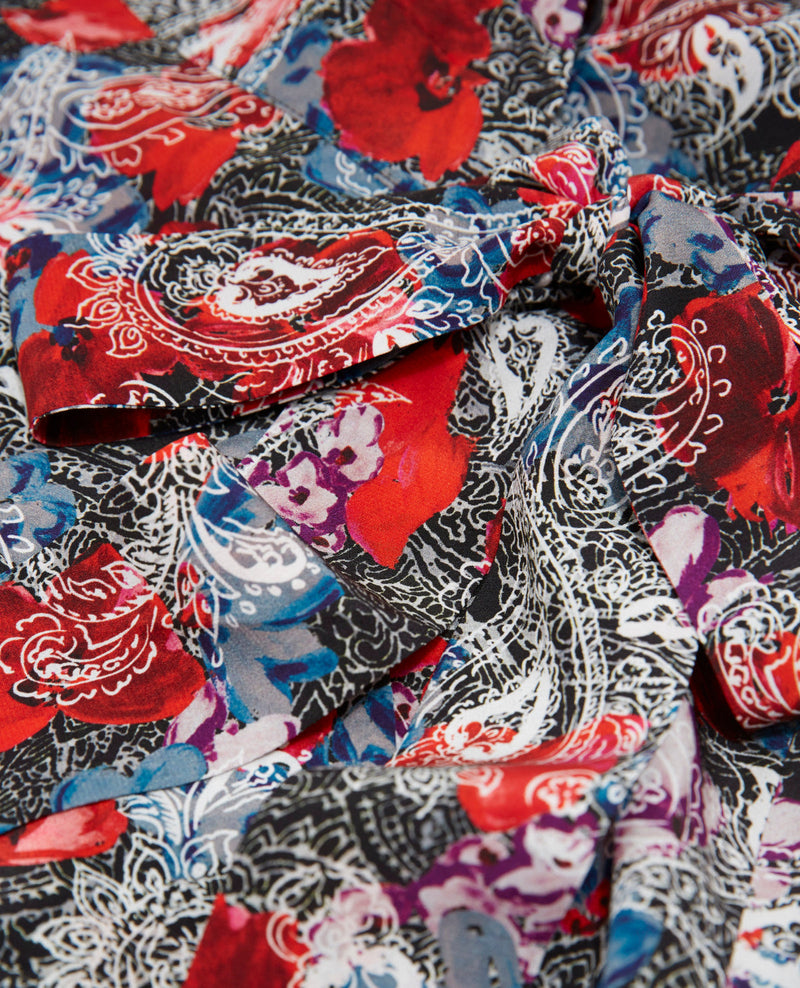 Robe En Soie Rouge À Imprimé Fleuri - Femme