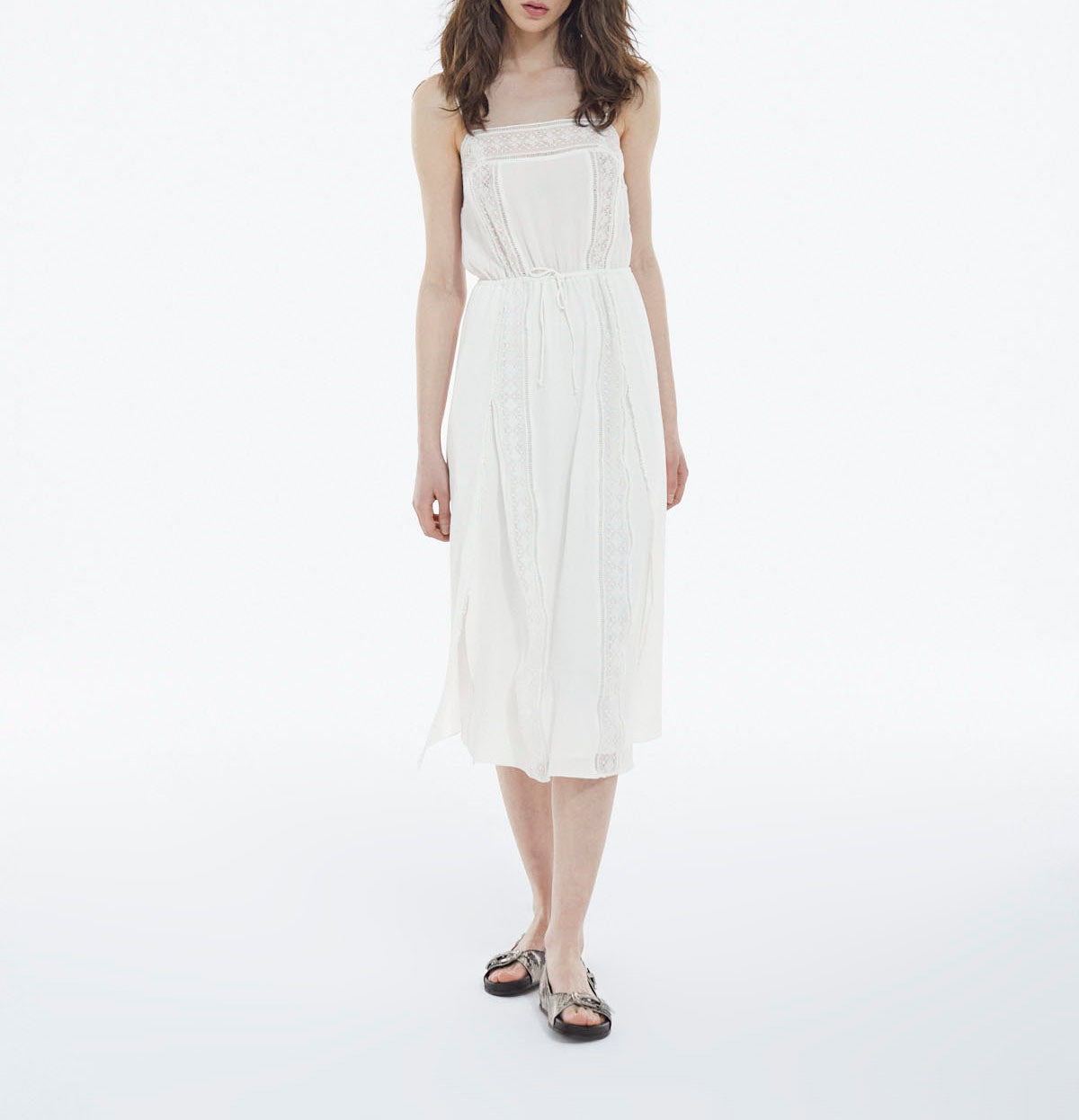 Long White Sleeveless Lace Dress - Women