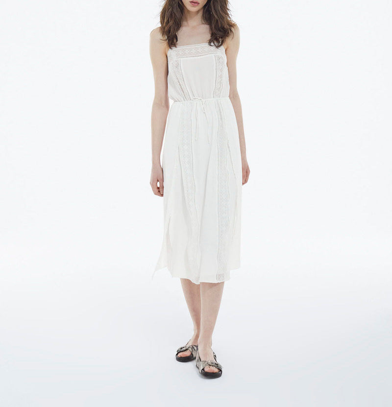 Long White Sleeveless Lace Dress - Women