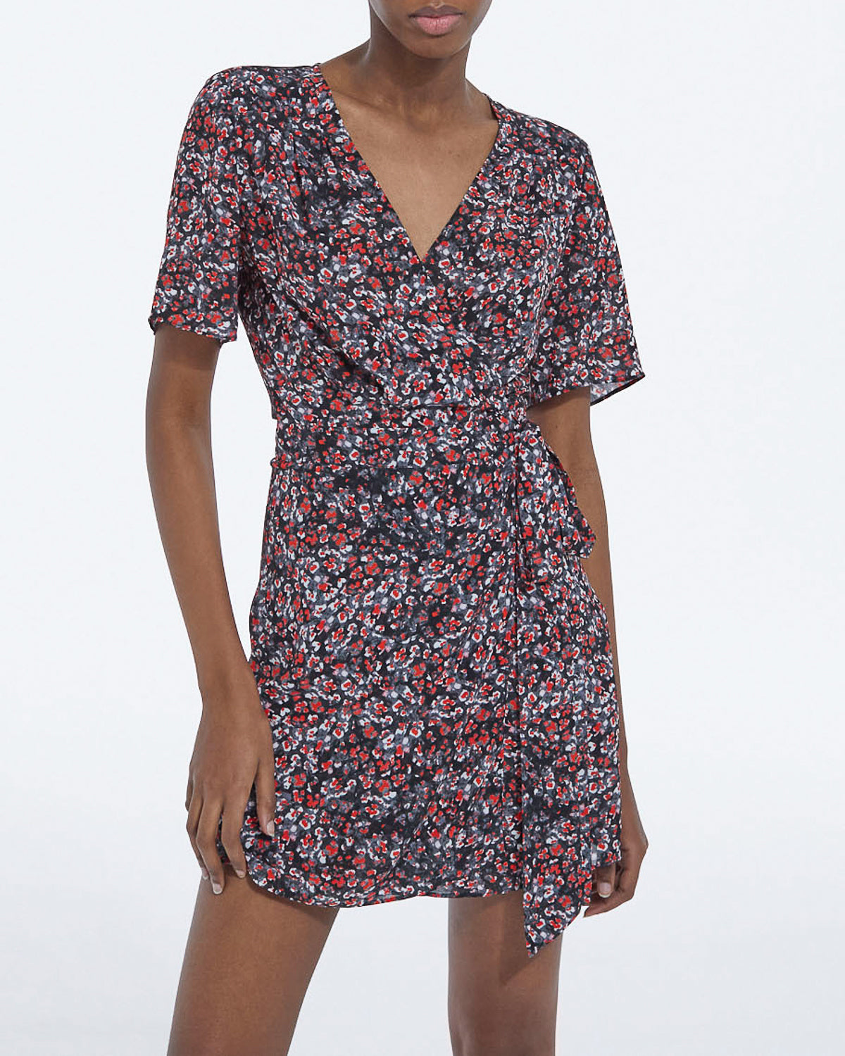 Short Floral Dress - Black - Red - Women
