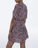 Vestido corto de flores - Negro - Rojo - Mujer