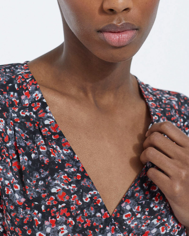 Vestido corto de flores - Negro - Rojo - Mujer