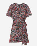 Vestido corto de flores - Negro - Rojo - Mujer