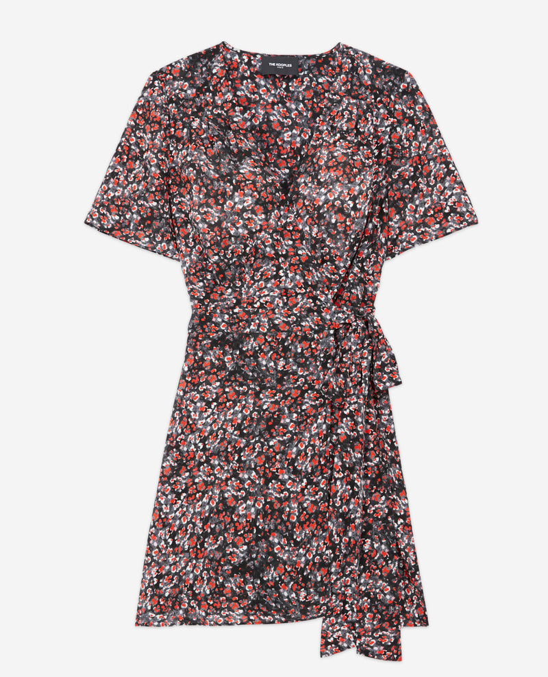 Vestido corto de flores - Negro - Rojo - Mujer