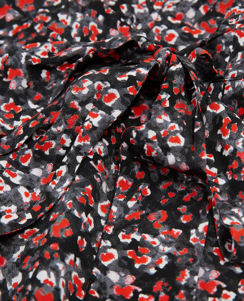 Vestido corto de flores - Negro - Rojo - Mujer