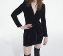 Vestido corto escote de terciopelo de manga corta - Mujer