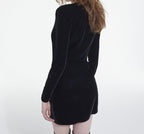 Short Sleeve Velvet Decollete Short Dress - Women