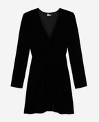 Short Sleeve Velvet Decollete Short Dress - Women