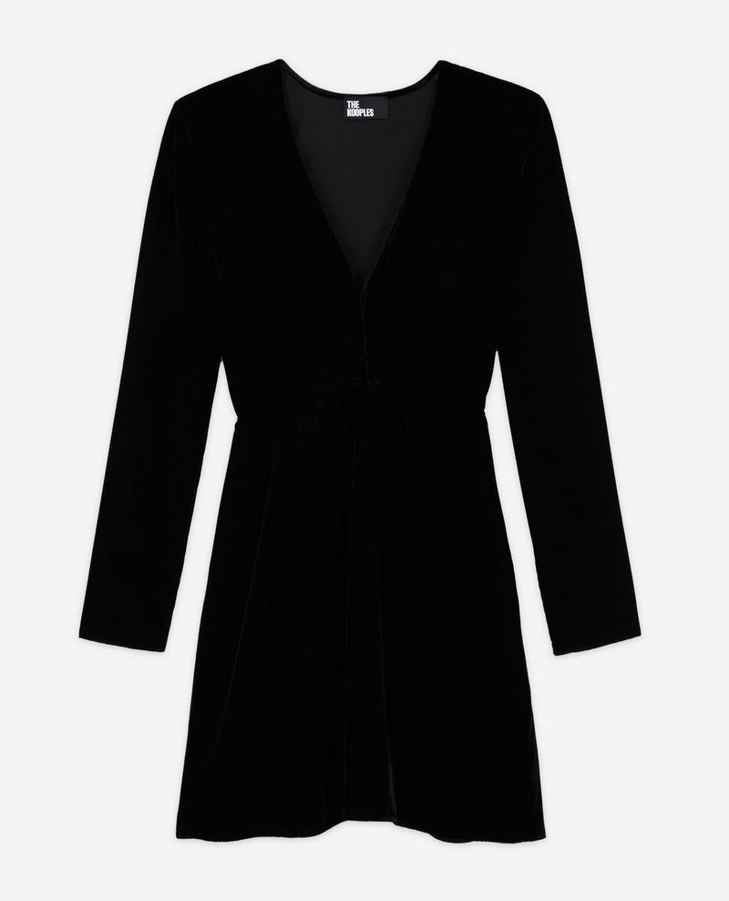 Vestido corto escote de terciopelo de manga corta - Mujer