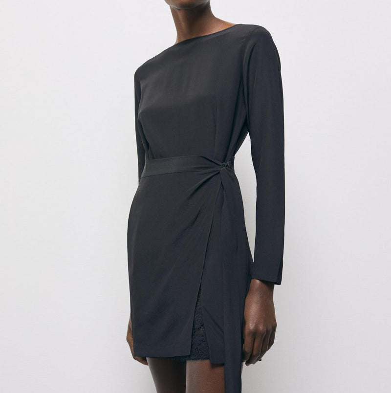 Robe Droite En Soie - Noir - Femme
