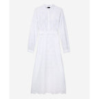 Vestido midi con bordado inglés - Blanco - Mujer