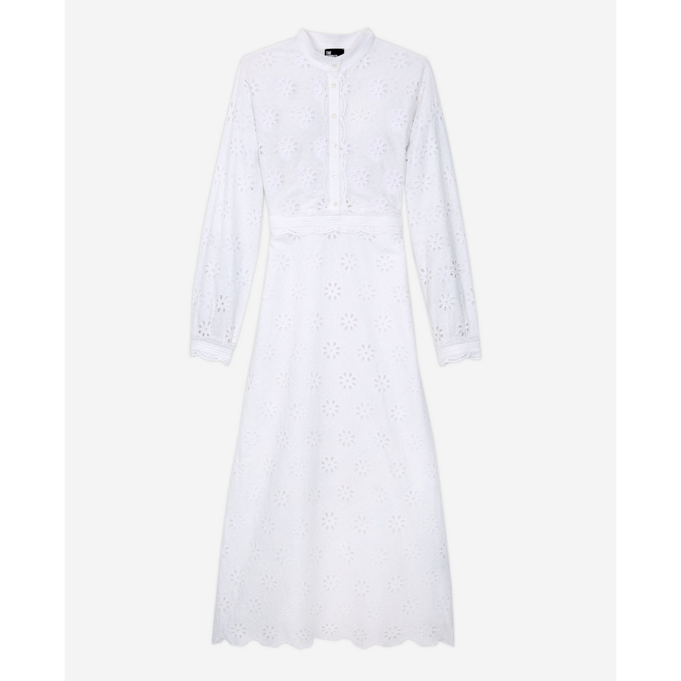 Vestido midi con bordado inglés - Blanco - Mujer