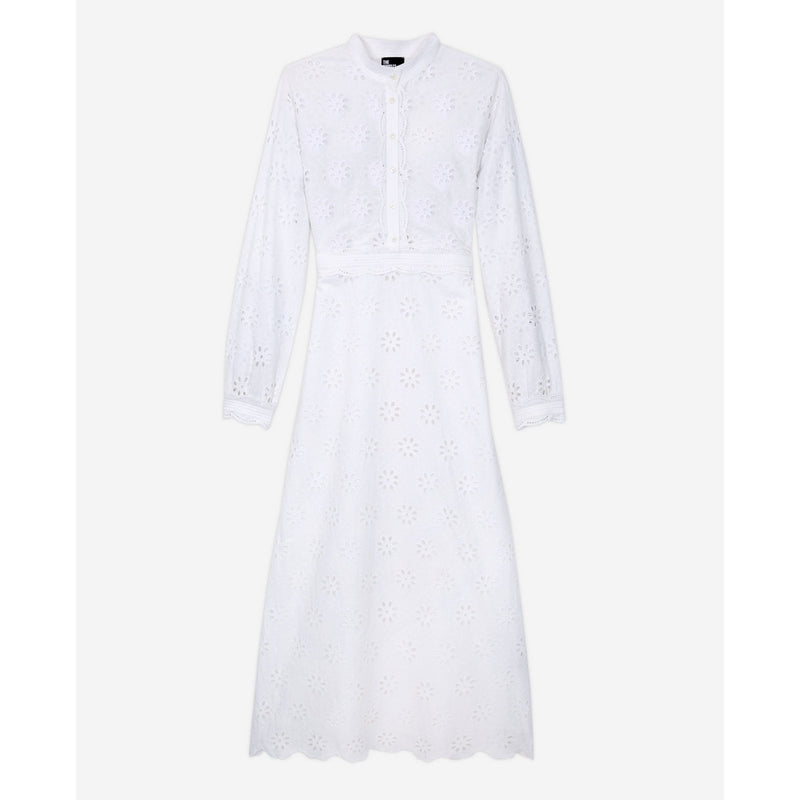 Robe Midi En Broderie Anglaise - Blanc - Femme