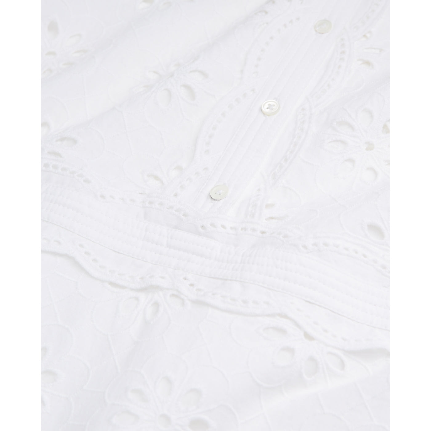Vestido midi con bordado inglés - Blanco - Mujer