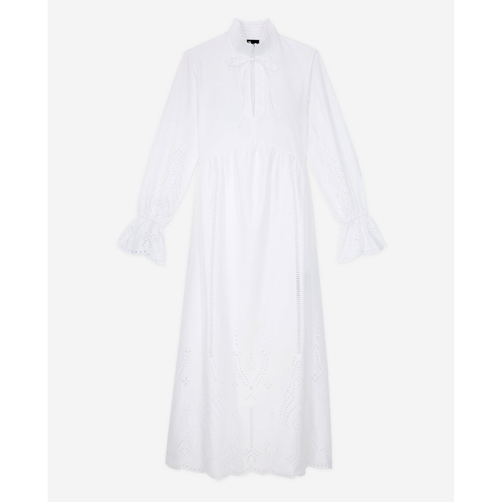 Long English Embroidery Dress - White - Women