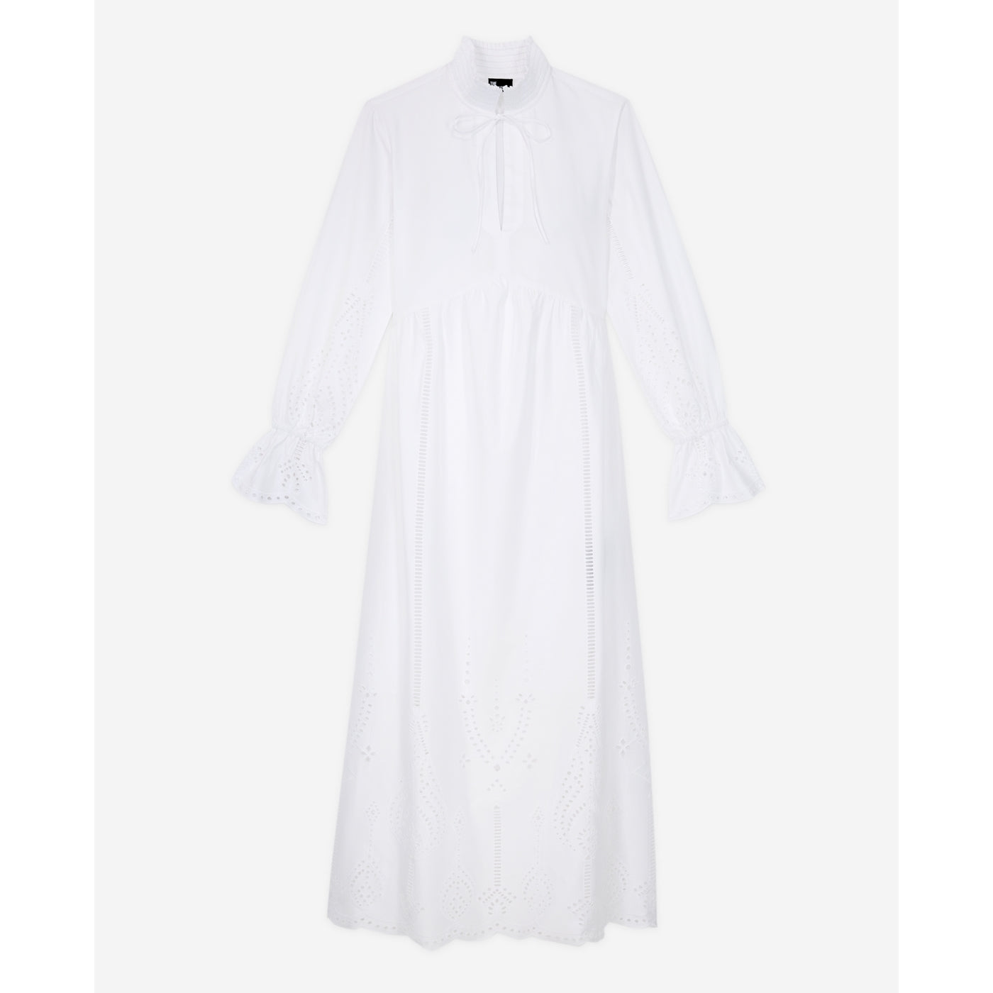 Long English Embroidery Dress - White - Women